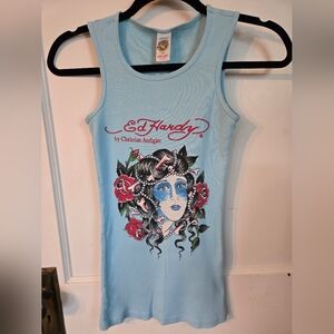 Ed Hardy Light Blue Graphic Tank Top